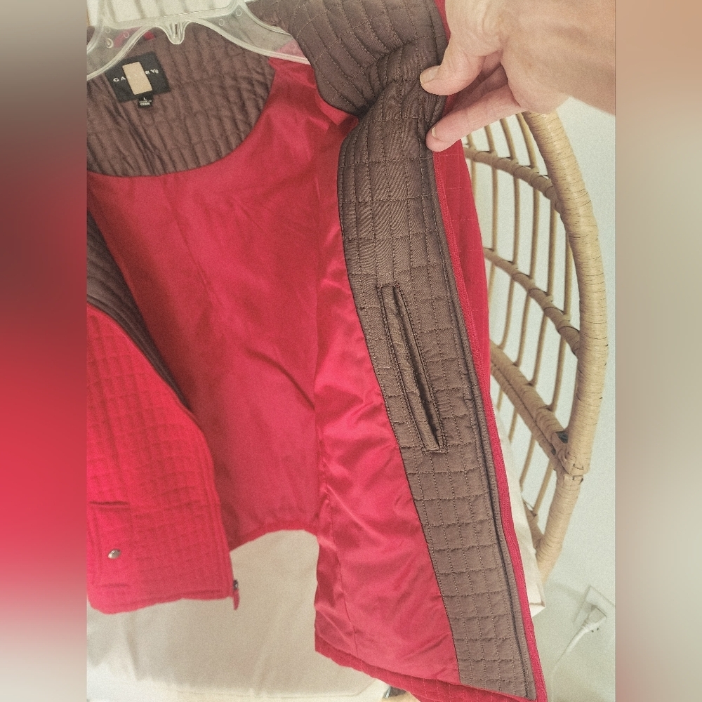 Gallery Quilted Fall Women's Jacket Pockets Zip Lined Red & Brown Size L - Picture 10 of 11